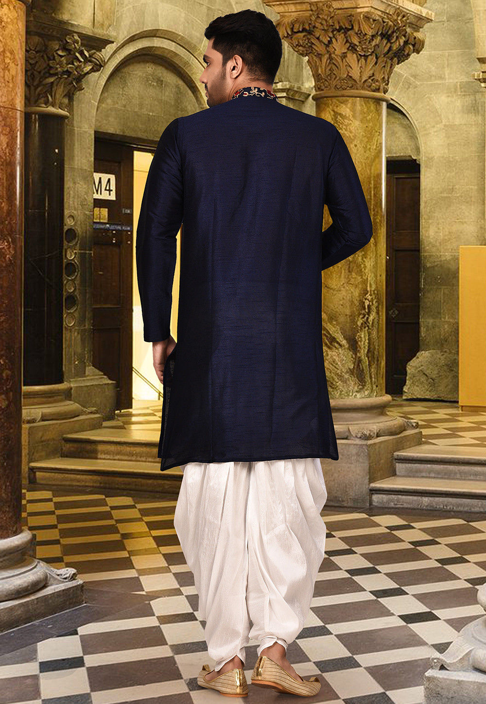 Navy Blue Kurta Dhupion Art Silk Dhoti