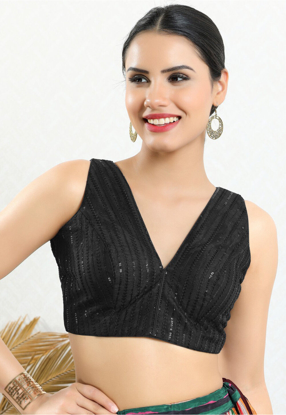 Embroidered Net Blouse in Black