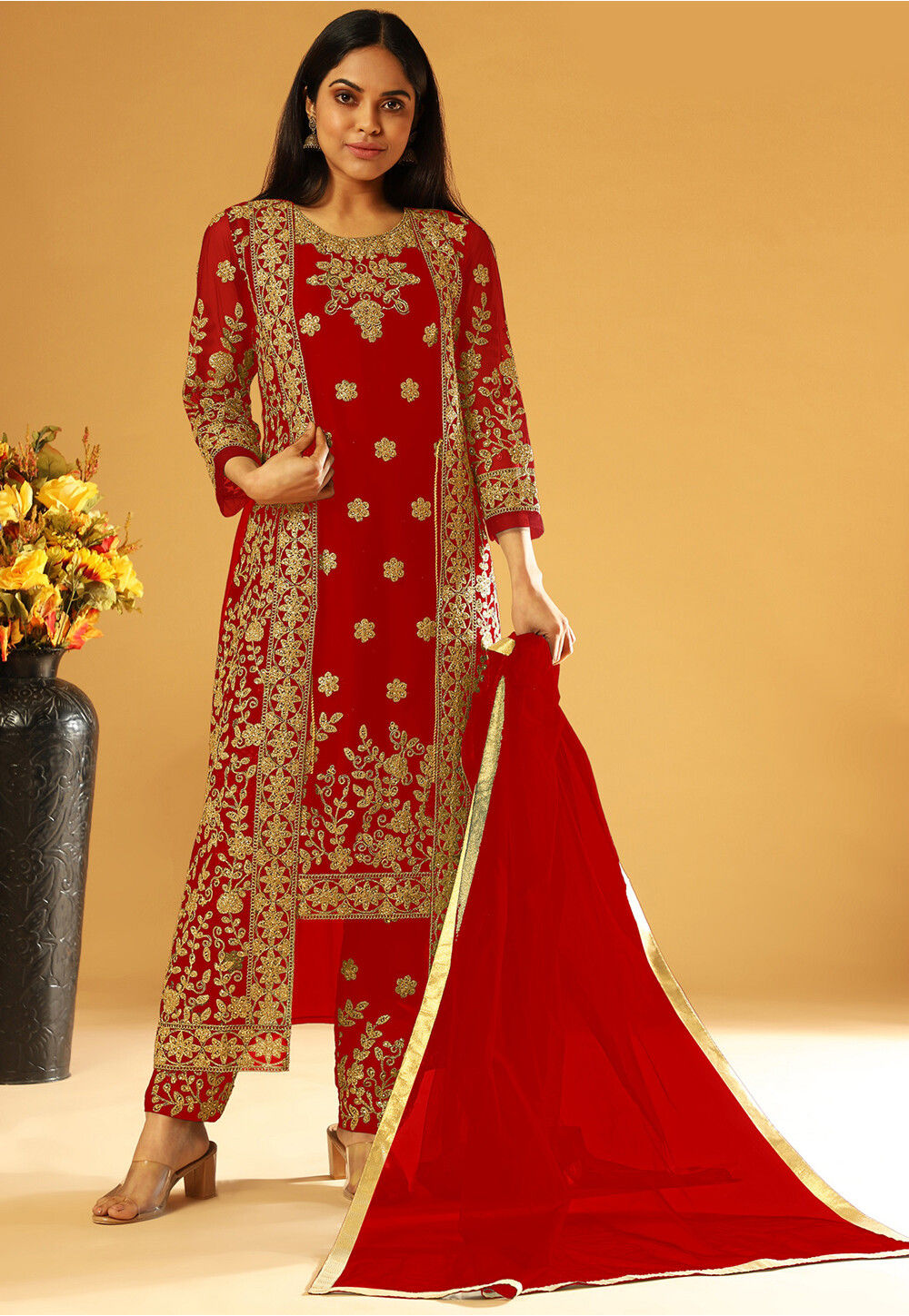 Pakistani suit discount with net jacket