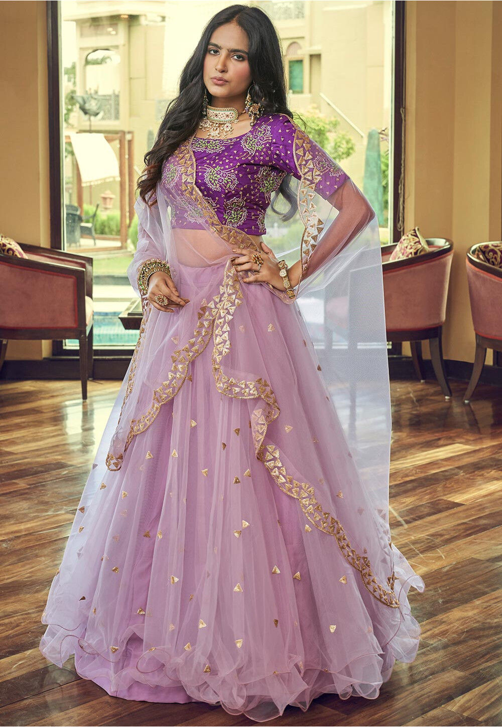 Buy Embroidered Net Lehenga in Light Purple Online LSW33 Utsav Fashion