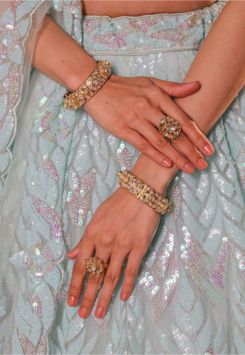 Pastel Blue Off Shoulder Embroidered Lehenga
