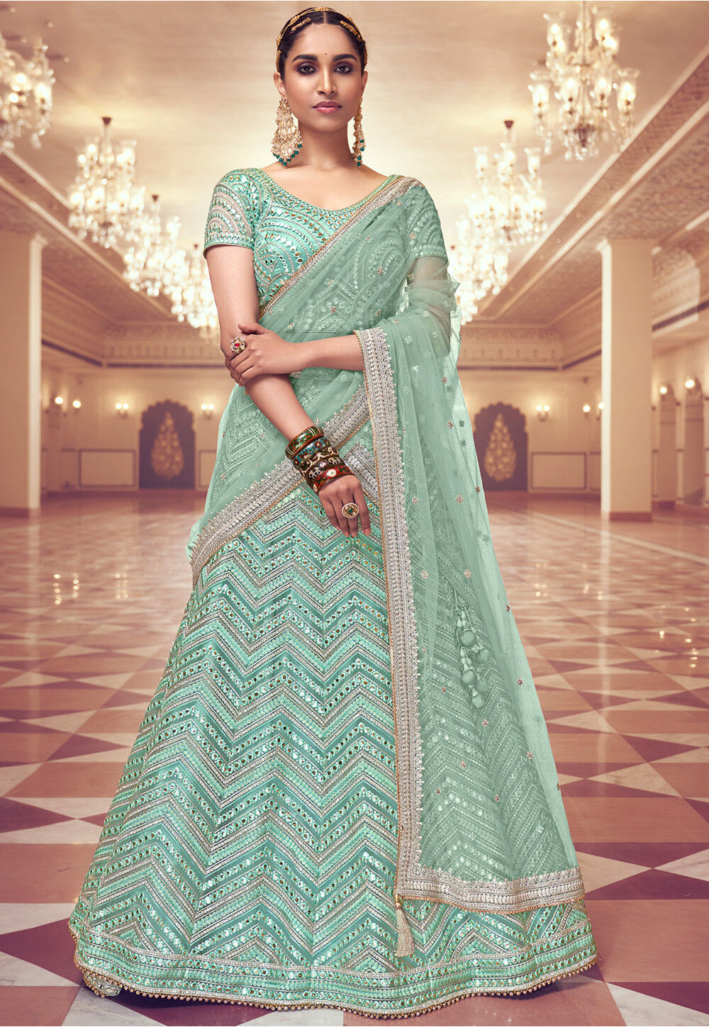 Trending Pastel Green Jewellery Ideas For Brides-To-Be | Bridal outfits,  Indian bridal fashion, Wedding lehenga designs