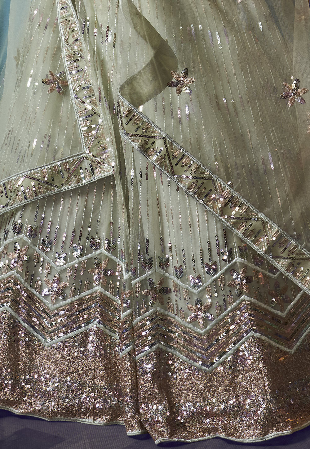 pastel green net lehenga