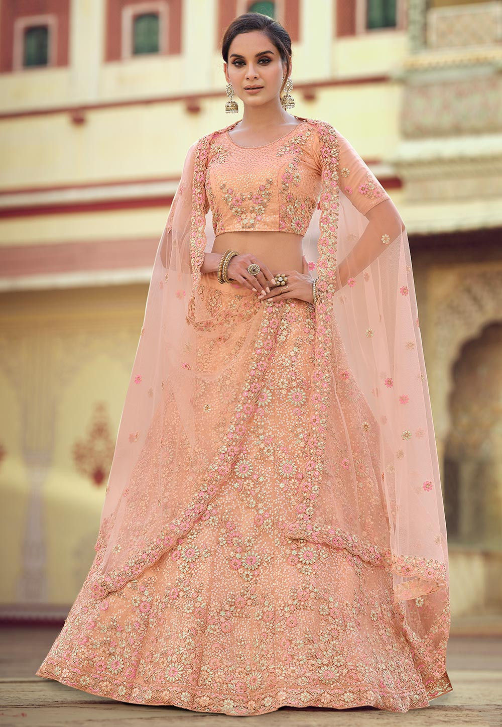 Beige and Fuchsia Net Jacquard and Net #Lehenga Style #Saree | Lehenga  style saree, Lehnga saree, Bridal sarees online