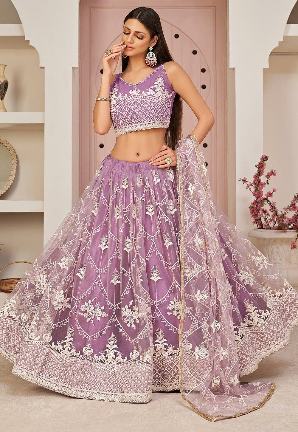 Buy Embroidered Net Lehenga in Purple Online LHT55 Utsav Fashion