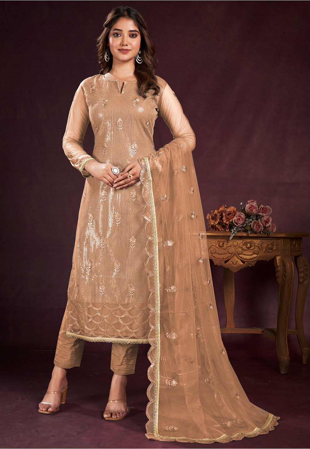 light brown pakistani dress Maryam's Aarzu Pakistani Luxury Chiffon Dress-db30333 main image 0
