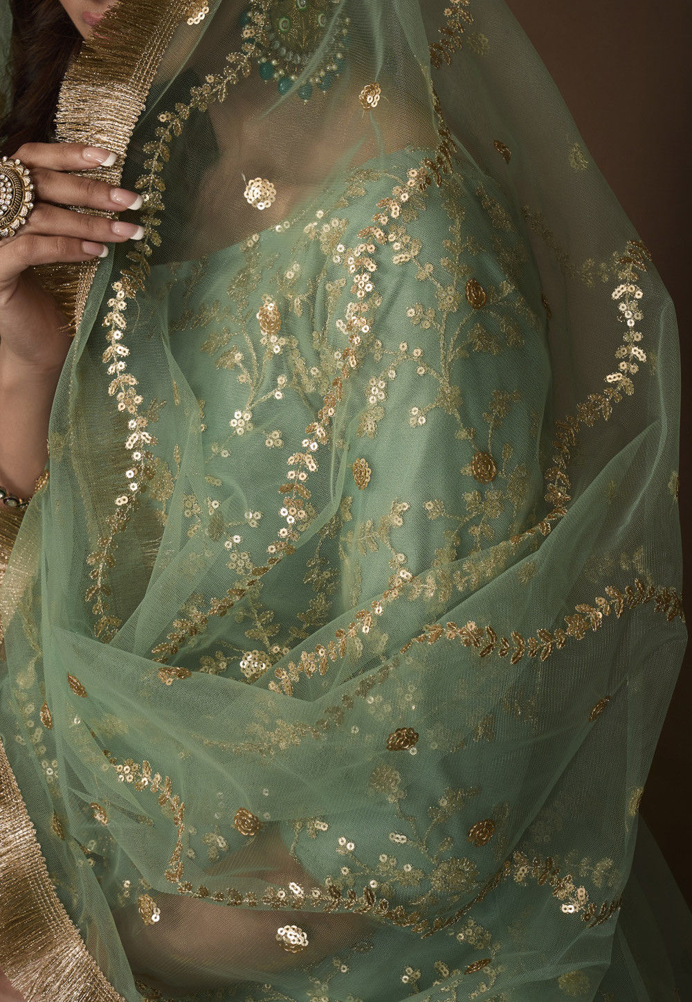 Embroidered Net Pakistani Suit in Sea Green : KCH5558