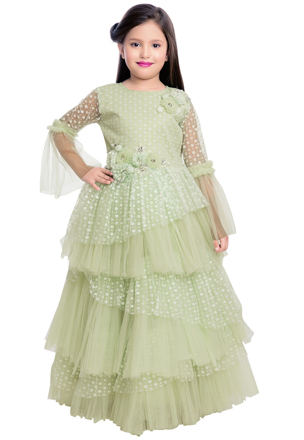 net ruffle gown