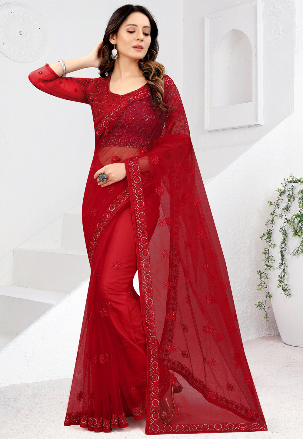 Black and Maroon Net Saree with Blouse Online Shopping: SKK14039 | Party  wear sarees, Saree designs, Indian dresses