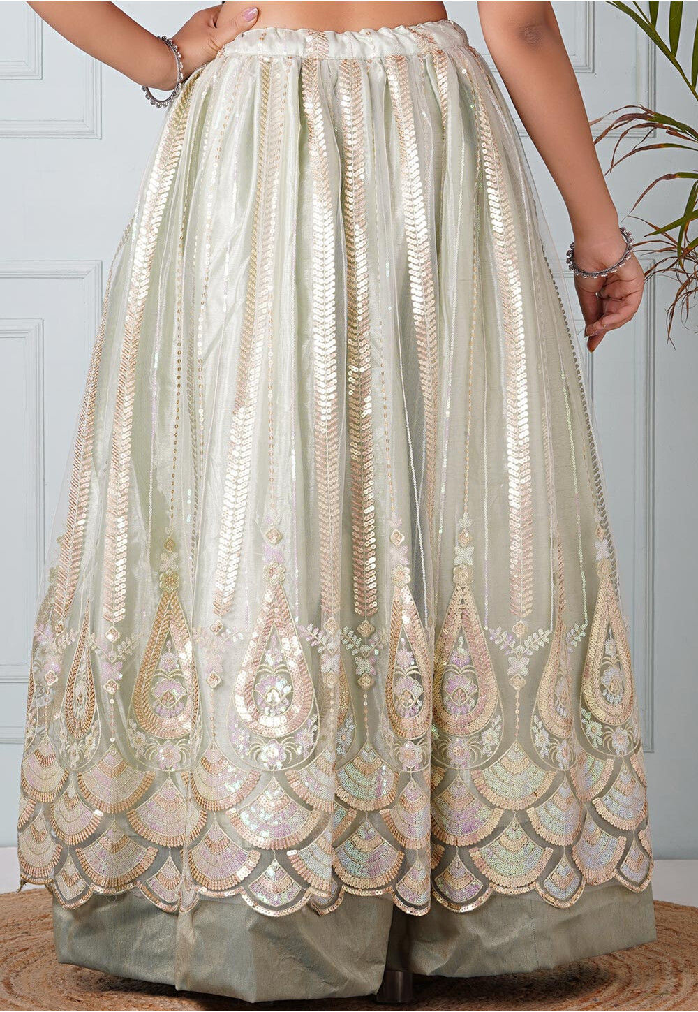 Embroidered Scalloped Hem Skirt main image 0