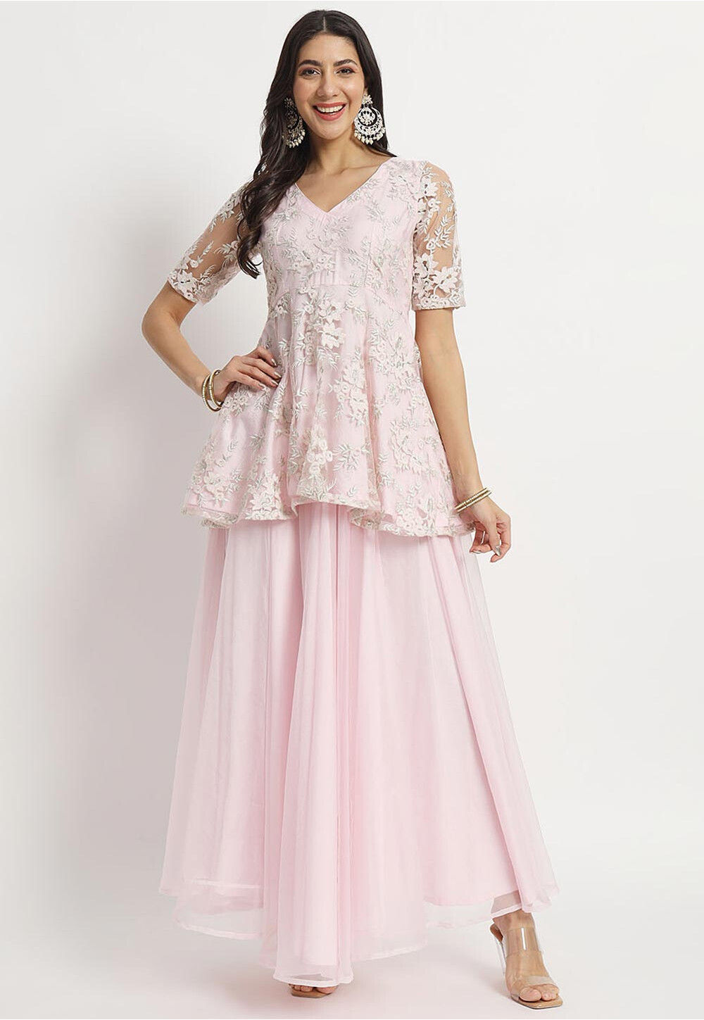Buy Embroidered Net Top Set in Baby Pink Online : TBY473 - Utsav Fashion