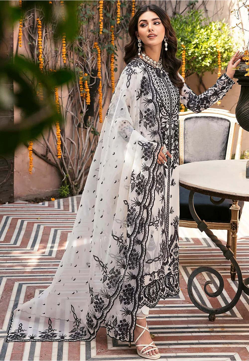 Black and white pakistani dress sale