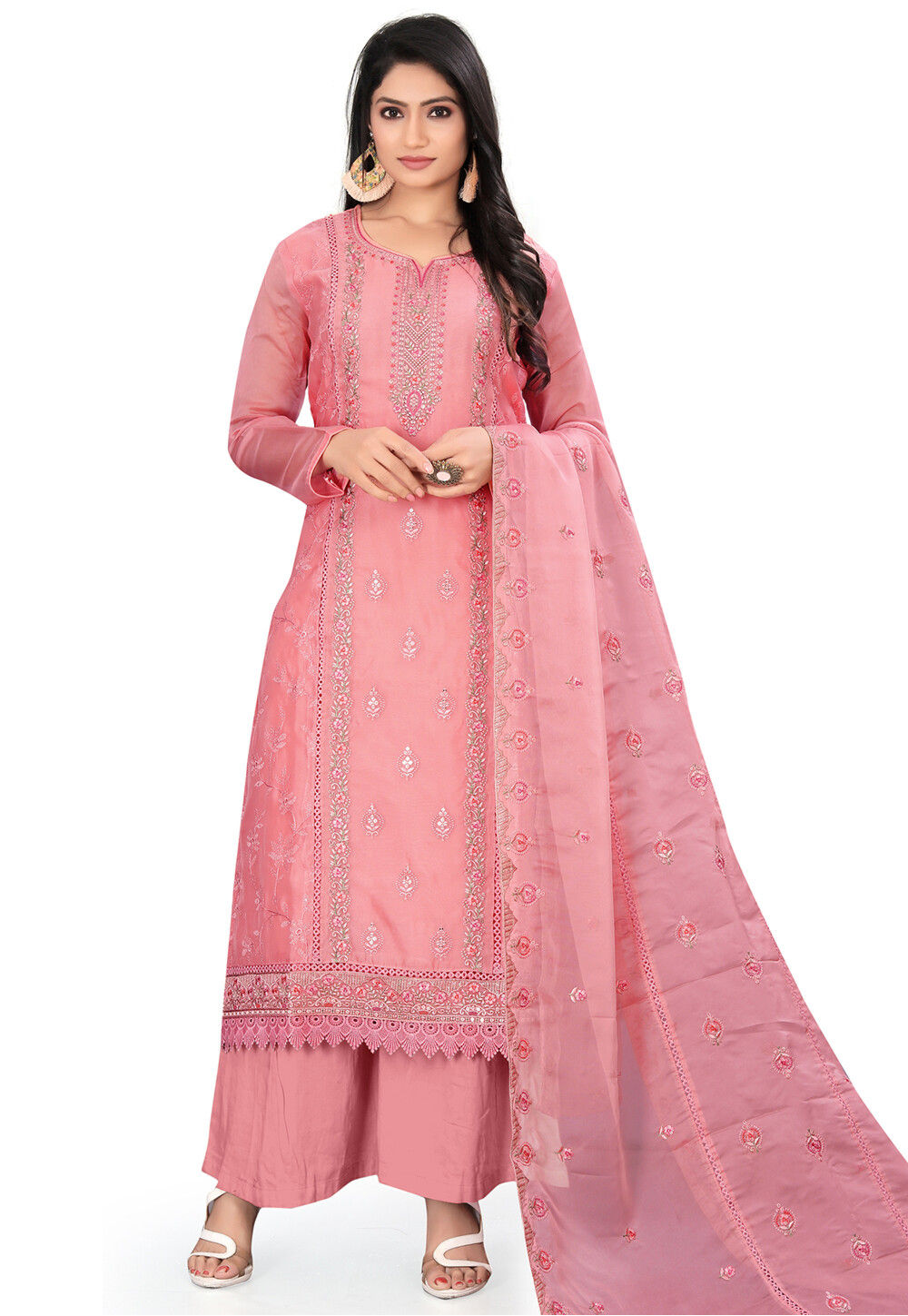 Peach Organza Fancy Khatli Work Pakistani Style Suit