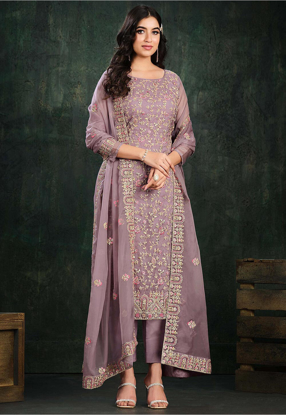 Buy Embroidered Organza Pakistani Suit In Purple Online Kch12022 Utsav Fashion 