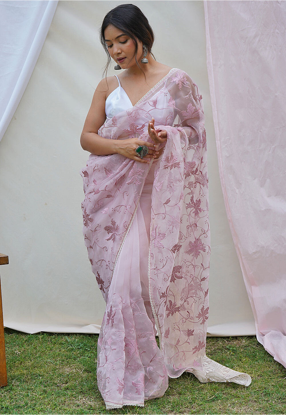 Buy Light Pink Organza Silk Saree Online in USA with Embroidered Border –  Pure Elegance