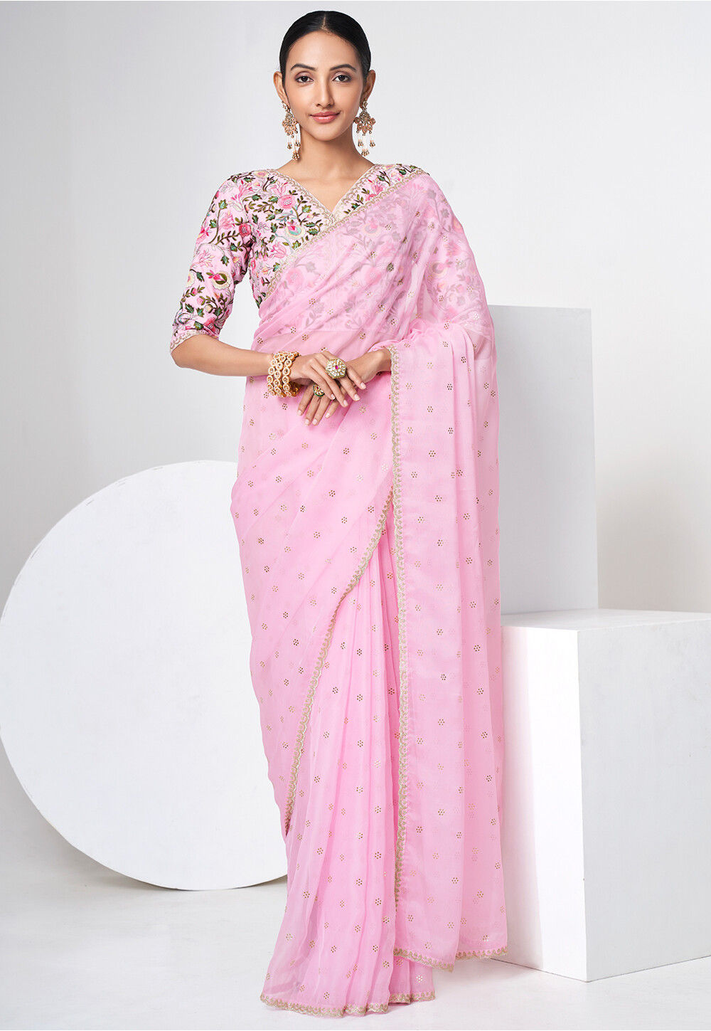 Buy online Pink Organza Saree With Blouse from ethnic wear for Women by  Mahika for ₹3509 at 76% off | 2024 Limeroad.com