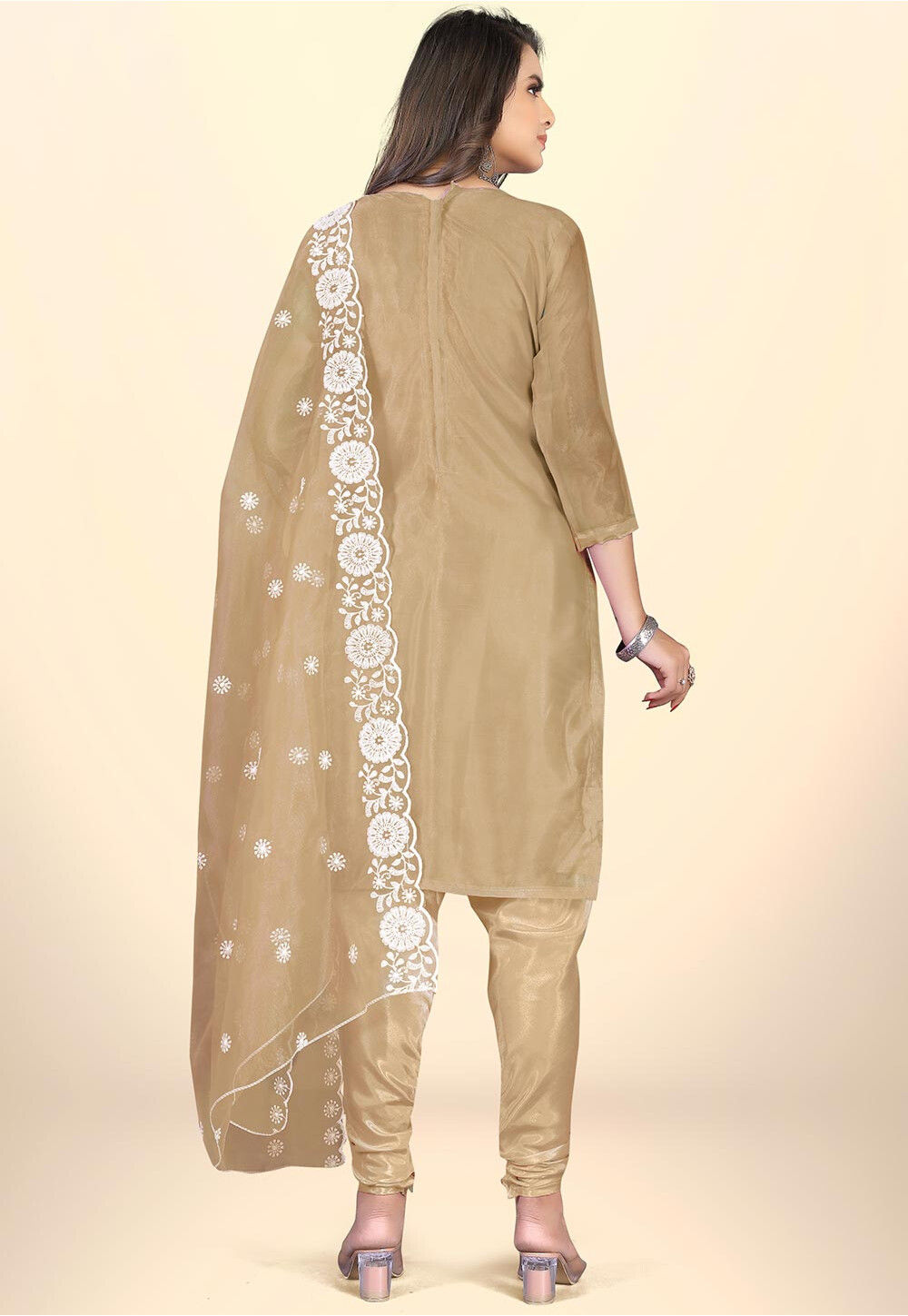 Plus Size White Embroidered Plus Size Clothing Organza Straight Suit Set With Dupatta