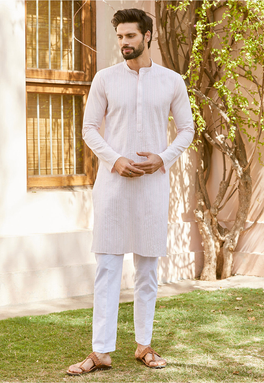 Baby Pink Cotton Poplin Short Kurta