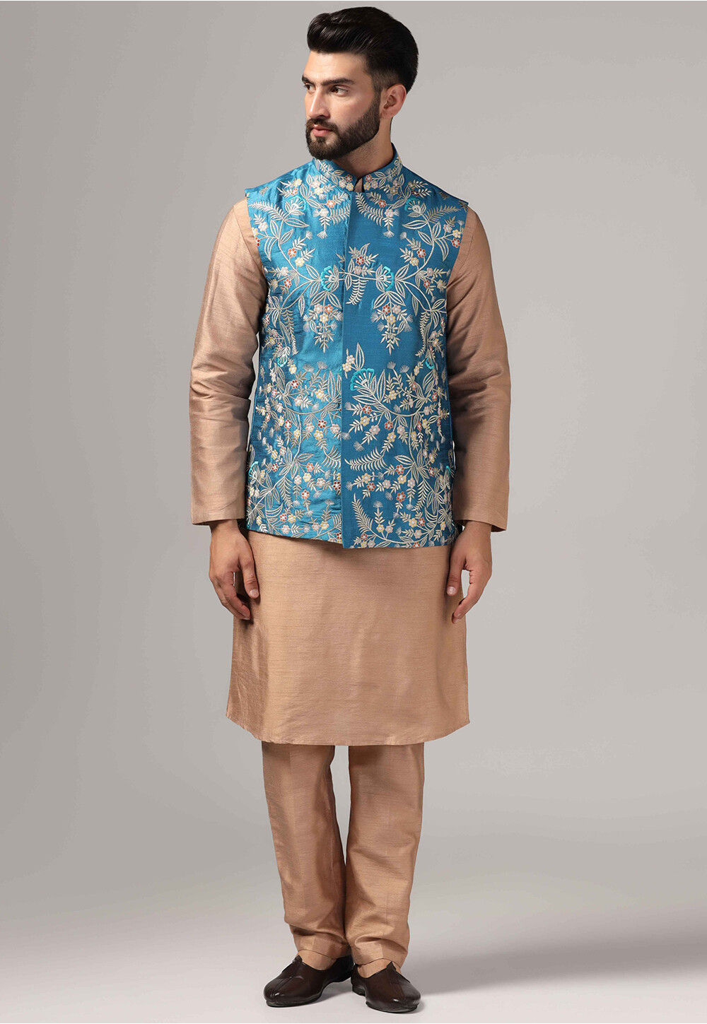 Buy Embroidered Raw Silk Kurta Set In Beige Online Mhx440 Utsav Fashion