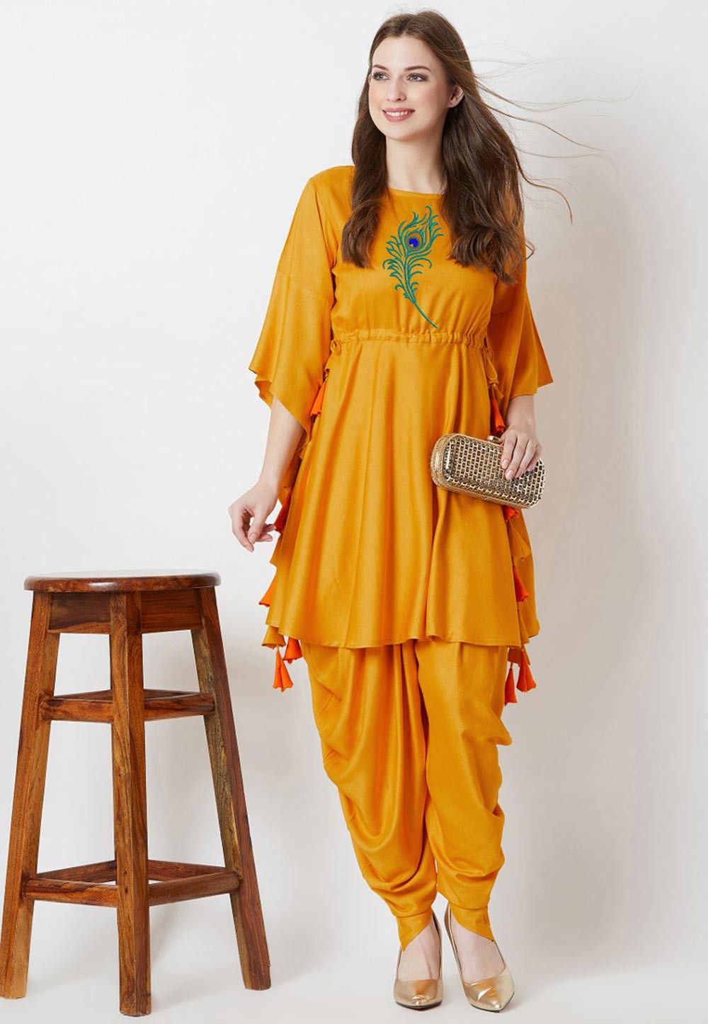 Buy Anand Kabra Yellow Dupion Embellished Short Cape And Dhoti Pant Set  Online  Aza Fashions