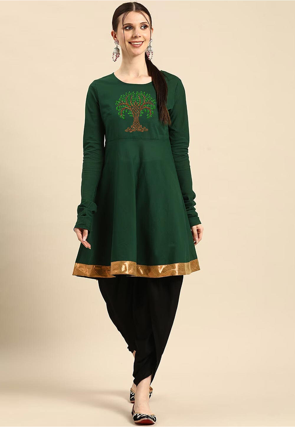 Charvi Fashion Stylish Dark Green Printed Kurti With Fancy Skirt | Bhadar-nttc.com.vn