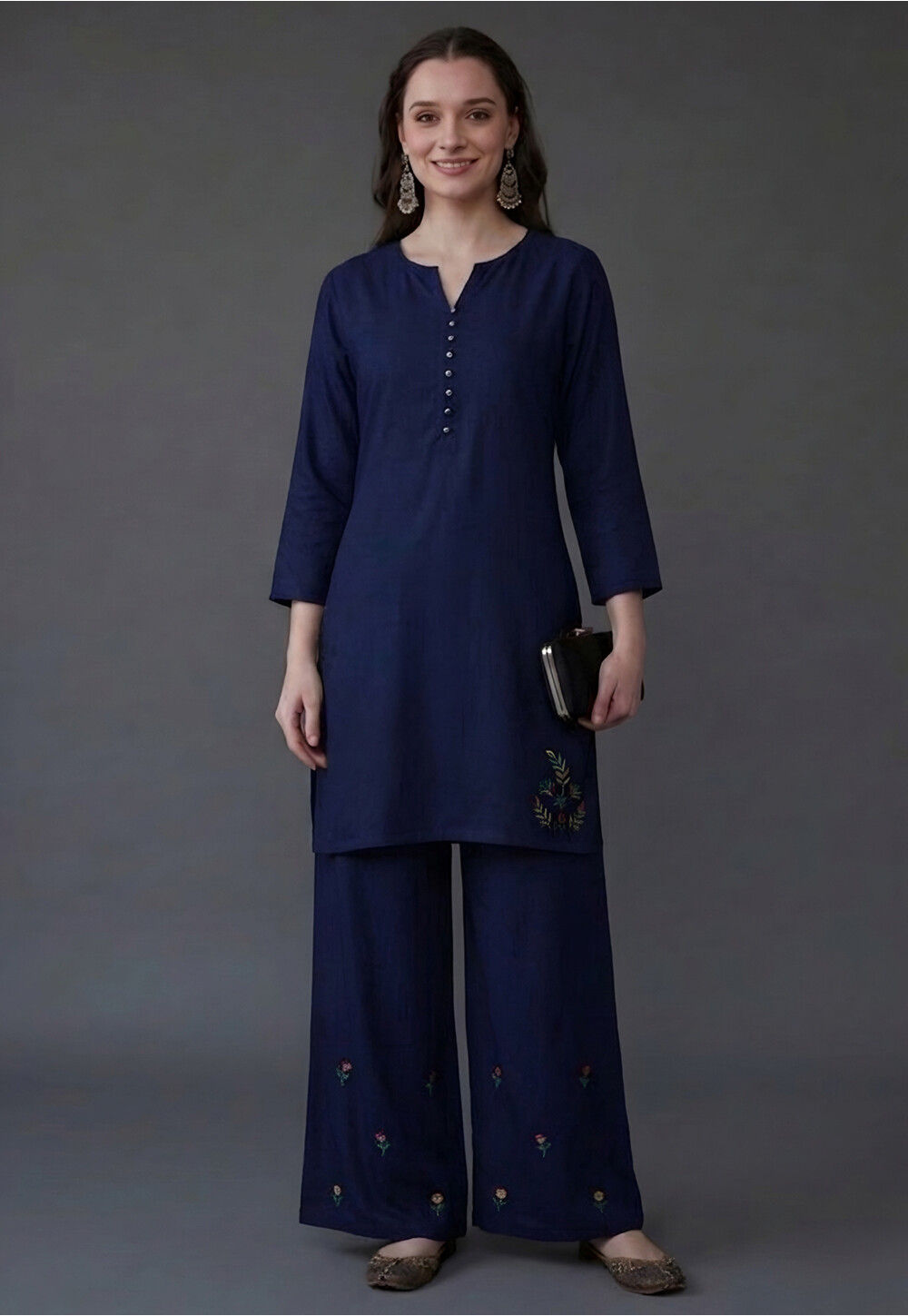 Buy Embroidered Rayon Co Ord Set in Navy Blue Online : TDW492 - Utsav ...
