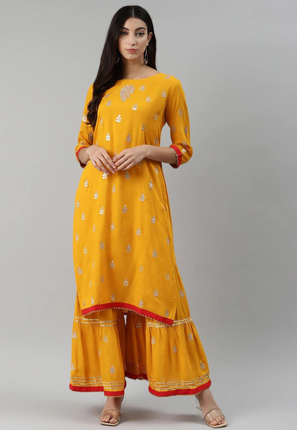 Buy Embroidered Rayon Pakistani Suit in Mustard Online : KVE345 - Utsav ...