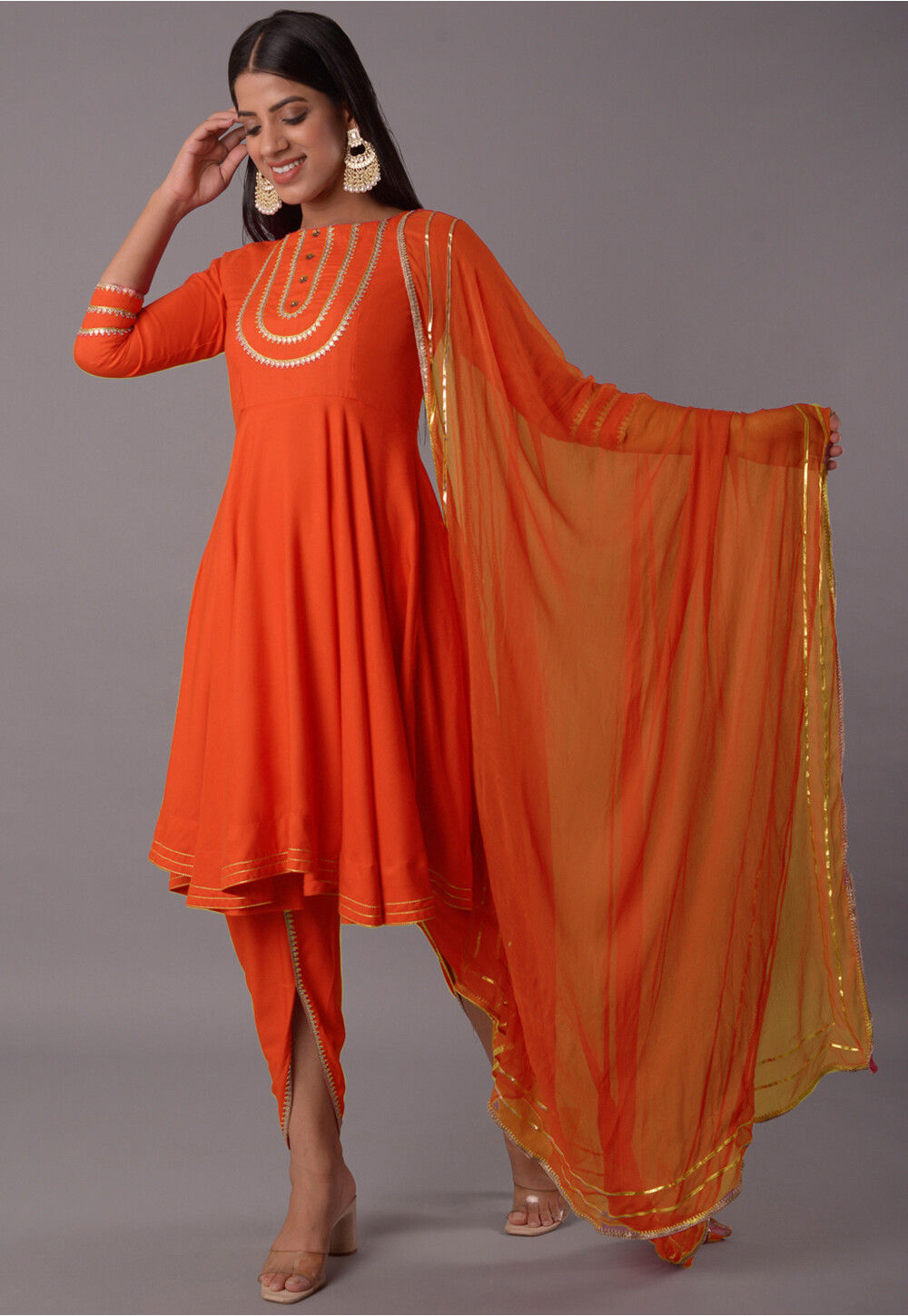 Orange Color Georgette Base Pant Style Suit