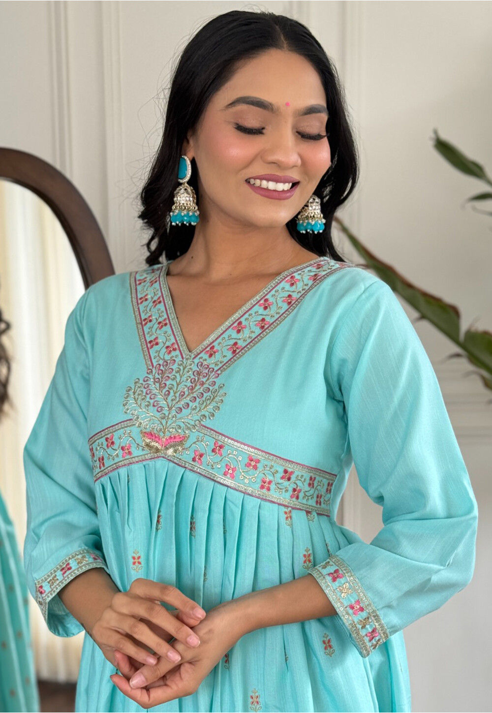 Sophisticated Sky Rayon Slub Traditional Function Wear Classy Readymade Suit Collection With Sky Rayon Slub