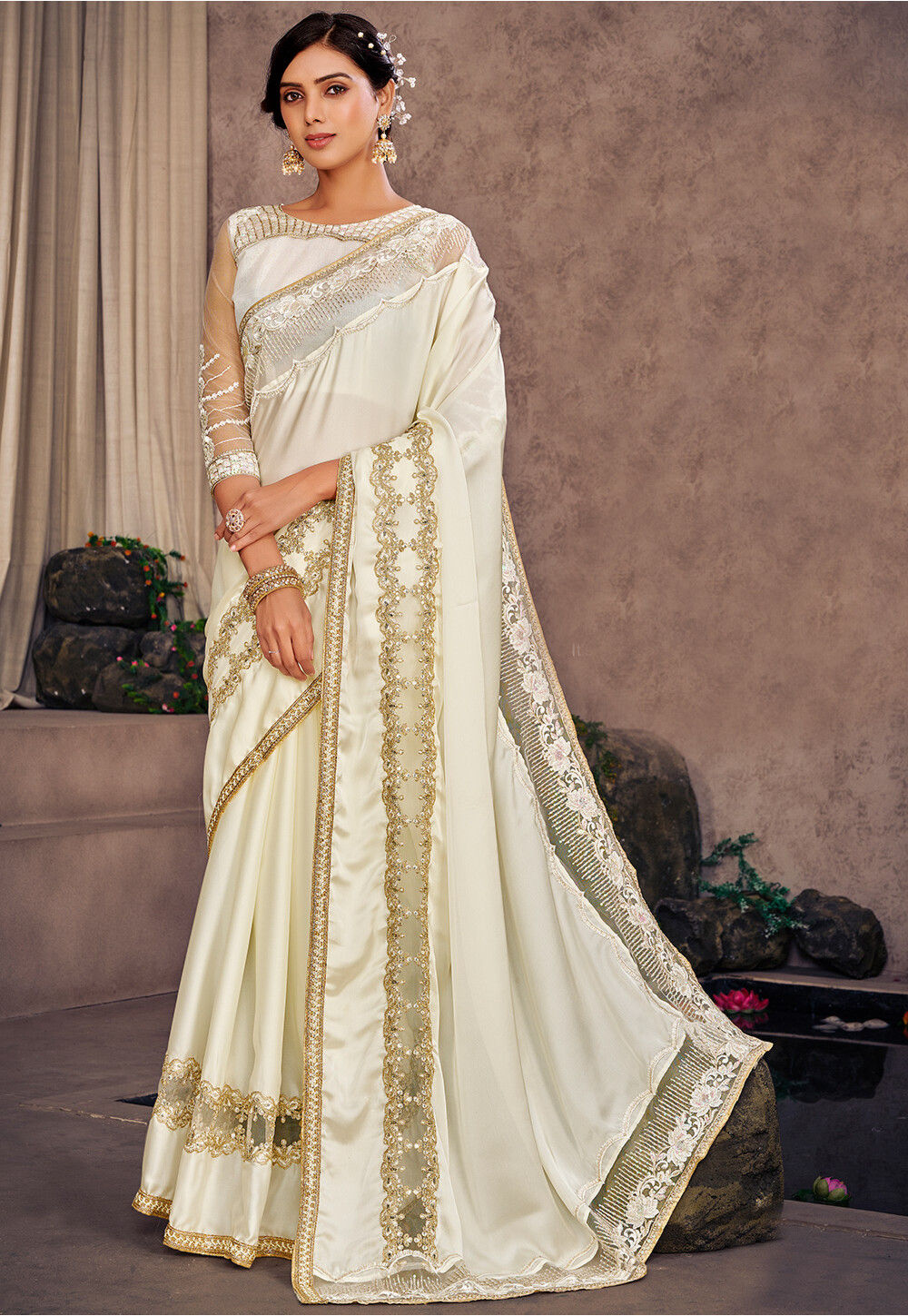 White Subtle Craft Embroidered Saree