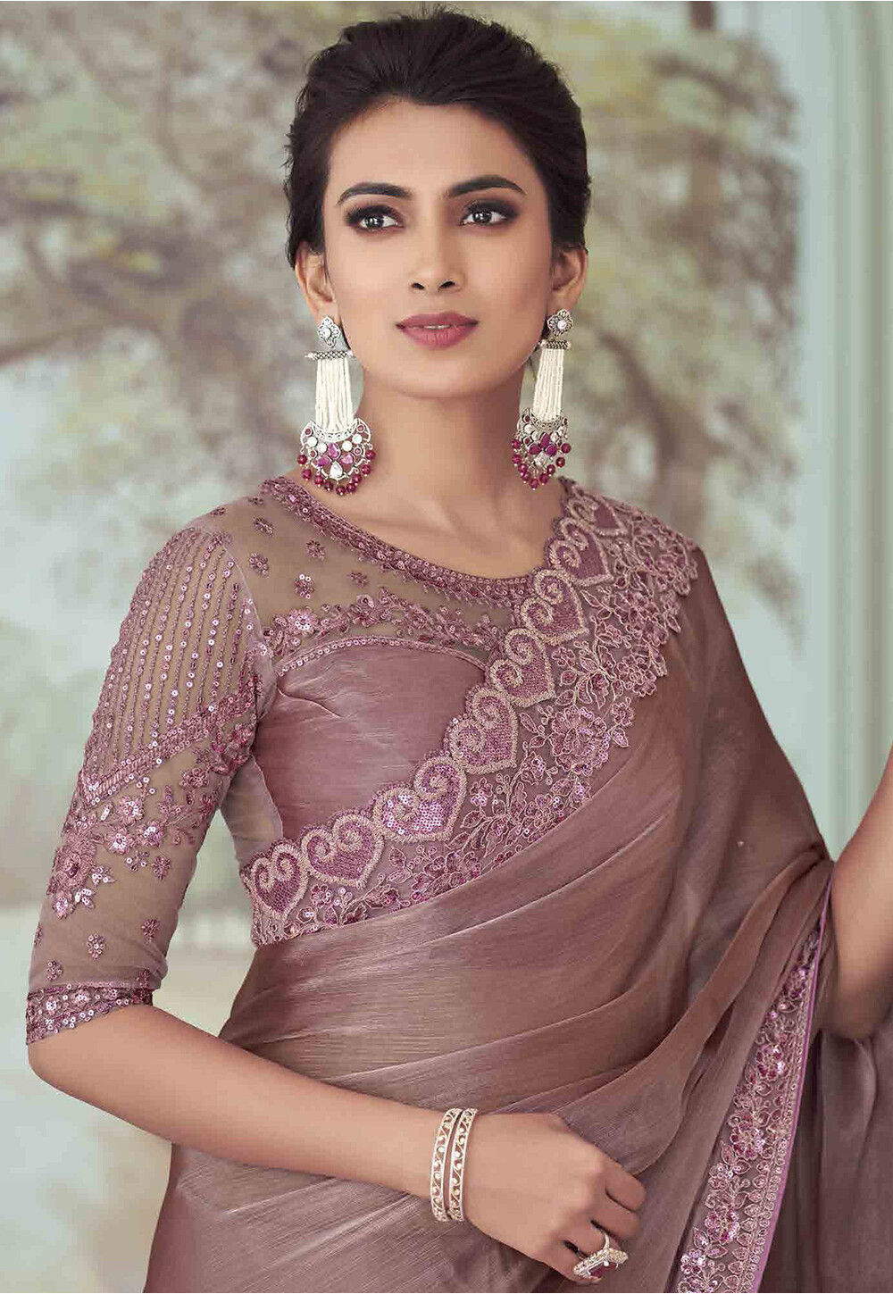 Designer Embroidered Shimmer Georgette Saree