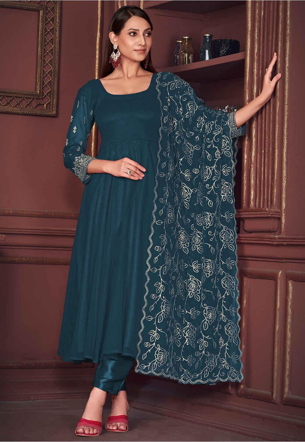 Teal Georgette Anarkali Salwar Suit