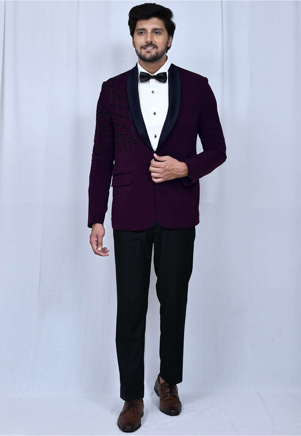 Buy Embroidered Suede Blazer Set in Purple Online MTX2900 Utsav Fashion