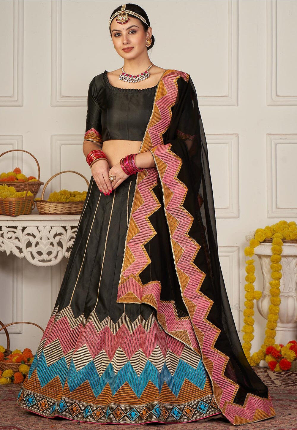 Stand Out in a Melange of Colours with a Black Lehenga. Where and How to  Flaunt
