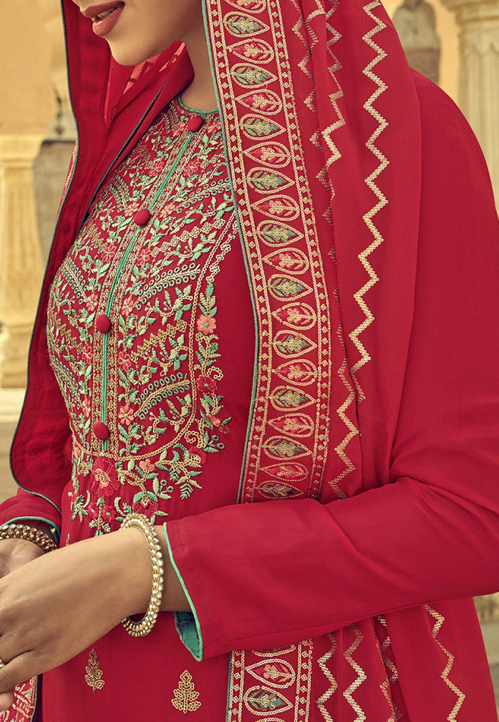 embroidered taffeta silk punjabi suit