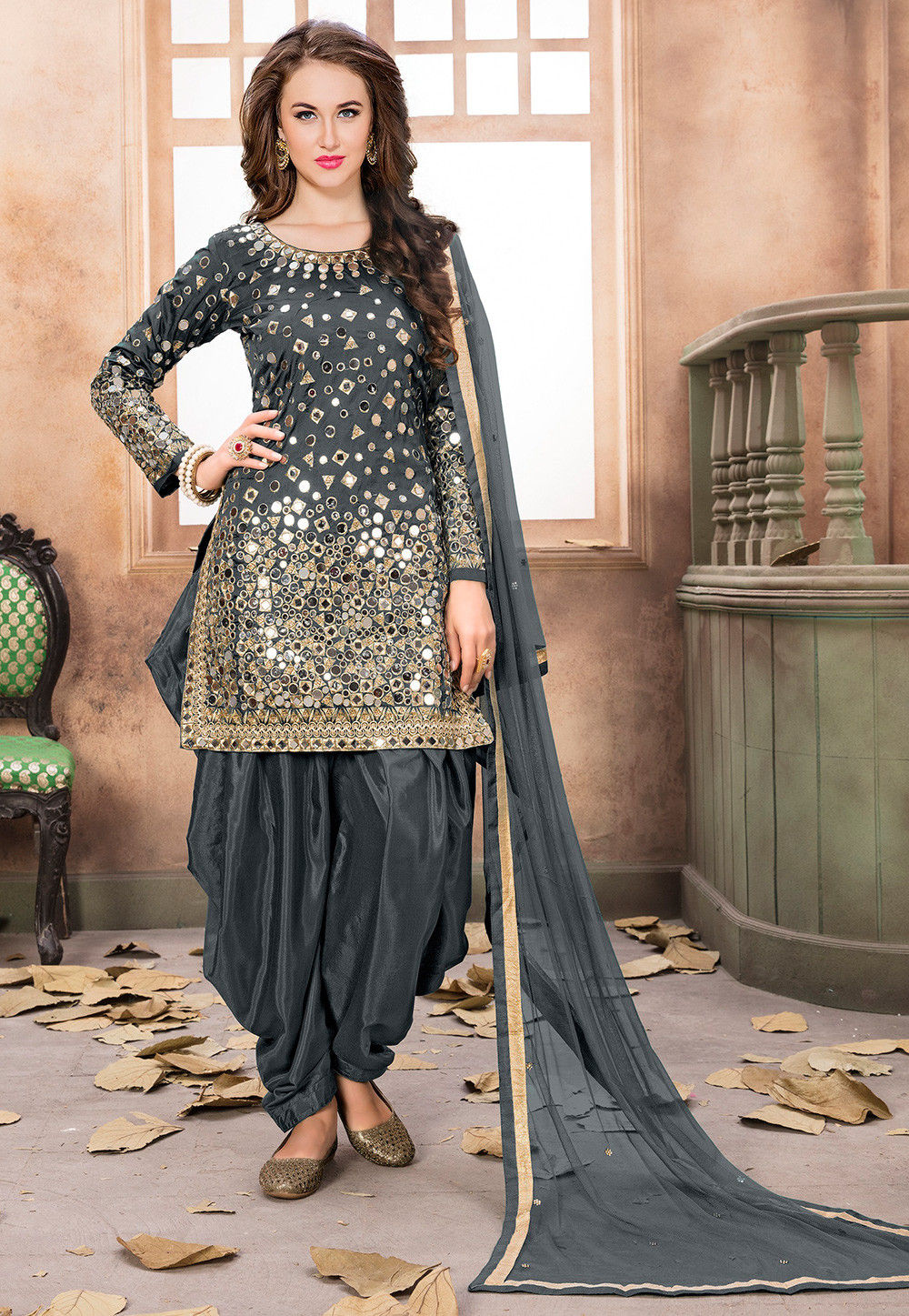 Punjabi suit gray colour top