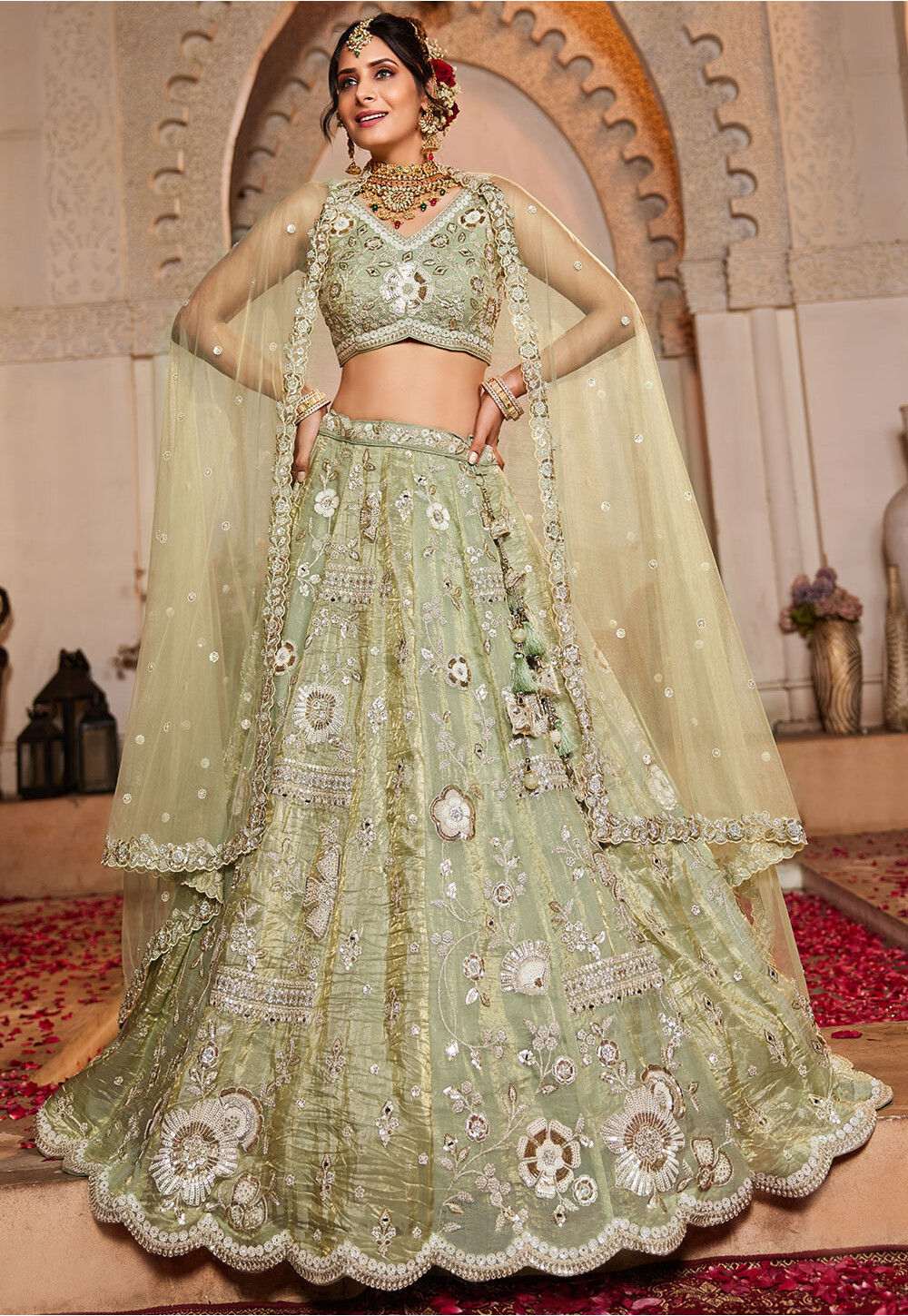 Bansuri Tissue Light Green Lehenga