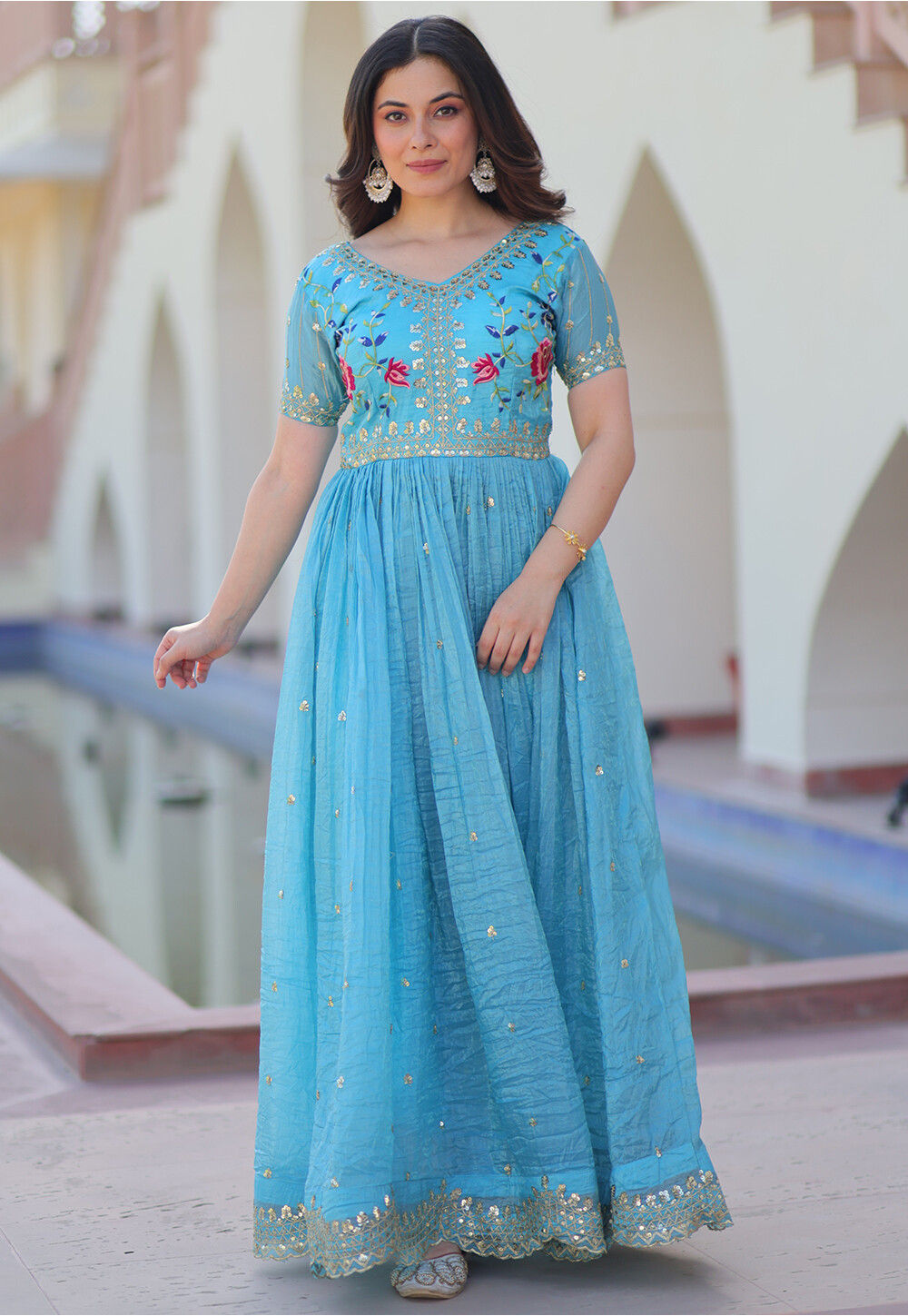 light blue embroidered dress Larkin Lane | Lillie Ukrainian Embroidered Dress | Light Blue/White main image 1