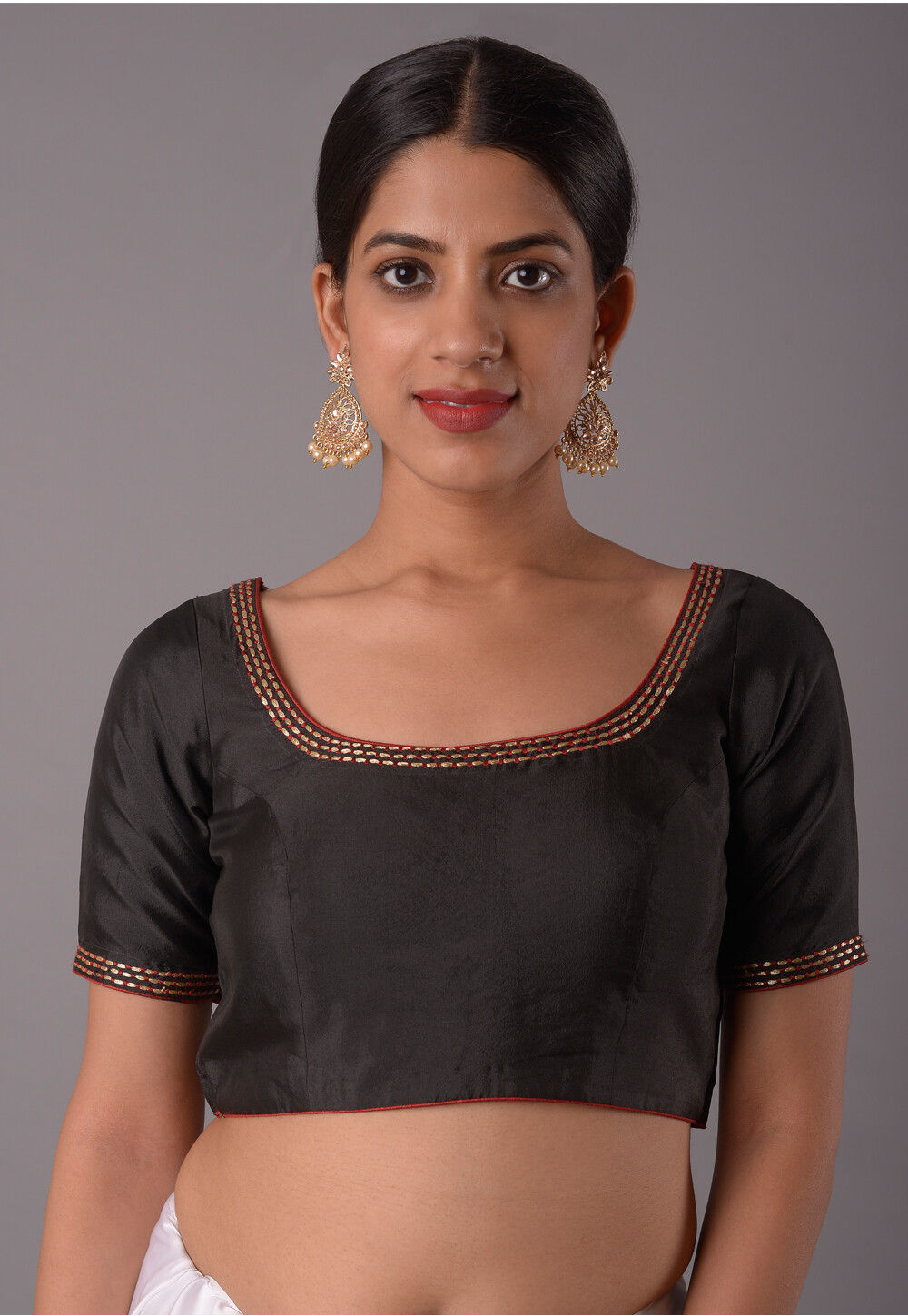 Buy Embroidered Trim Crepe Blouse in Black Online UAC275 Utsav Fashion