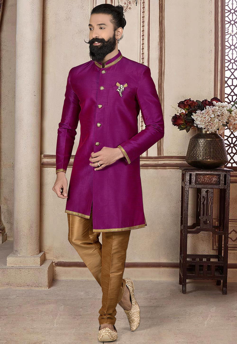 Magenta sherwani deals