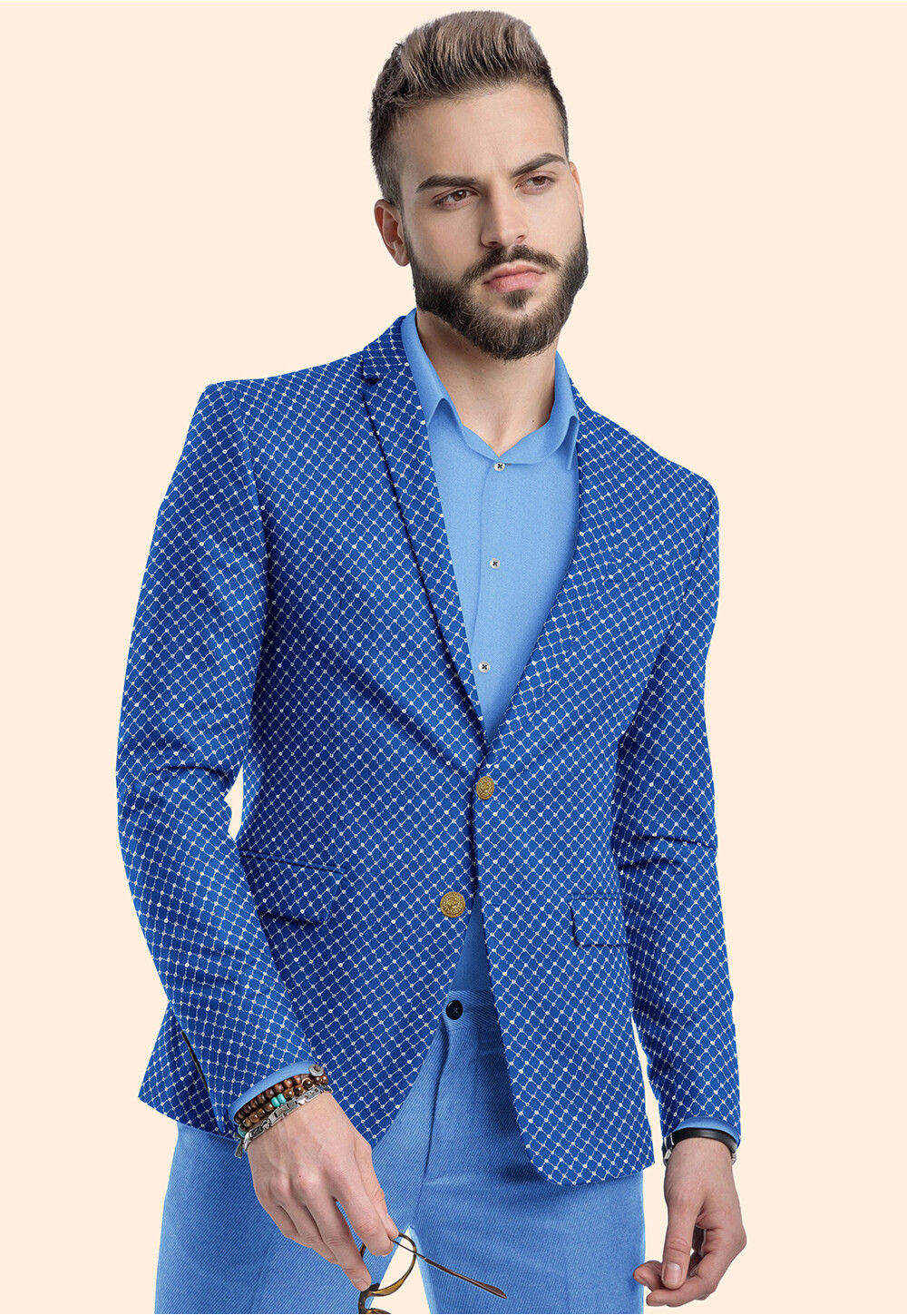 Solid Color Linen Cotton Blazer in Royal Blue