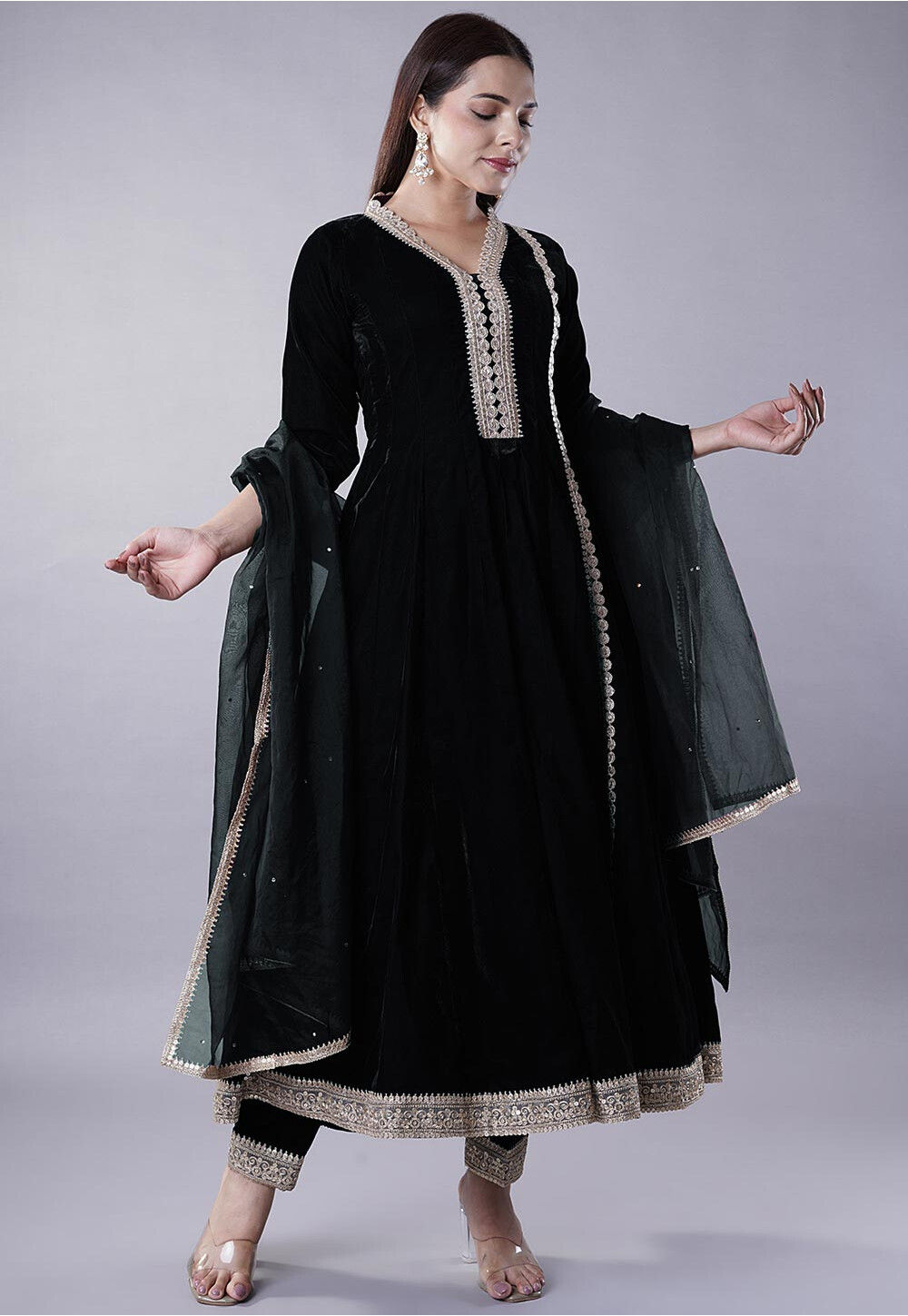 Velvet anarkali suit cheap