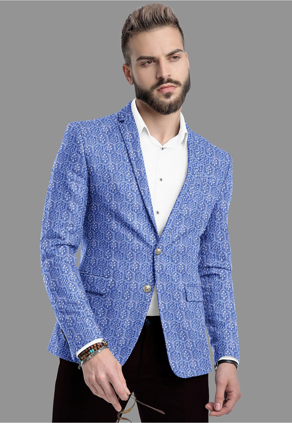 DESIGNER EMBROIDERED BLAZER IN BLUE
