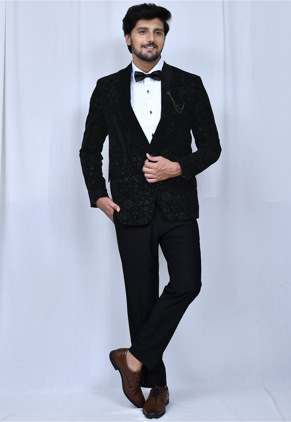 Blue crushed velvet blazer shop