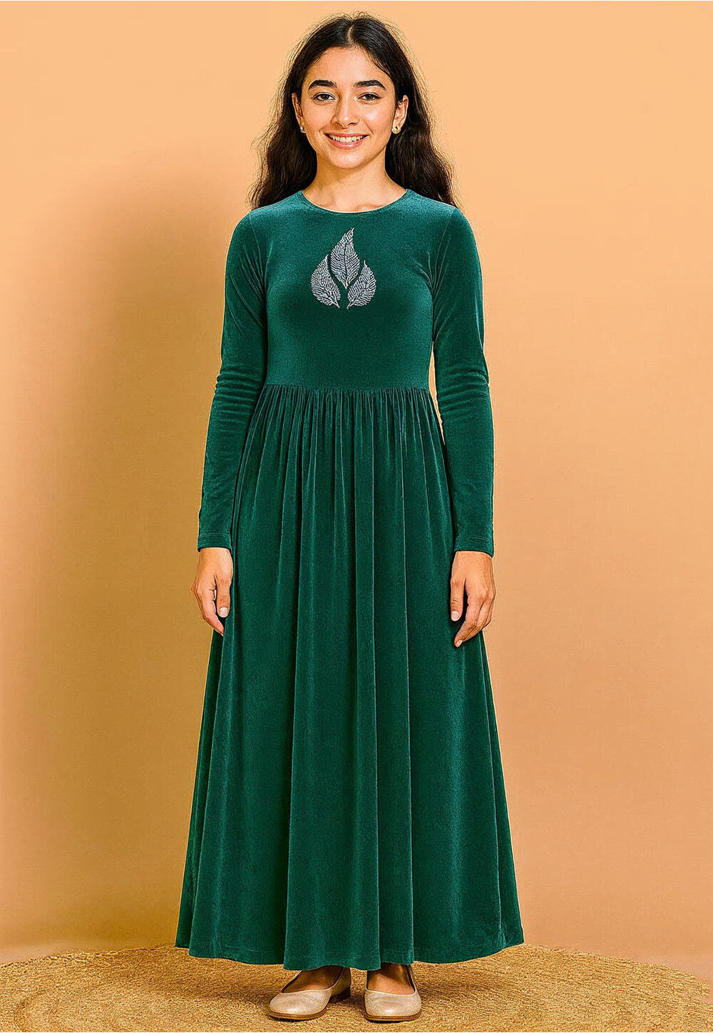 sea green velvet dress Pine Green Velvet Dress – ZoyaHussain main image 1