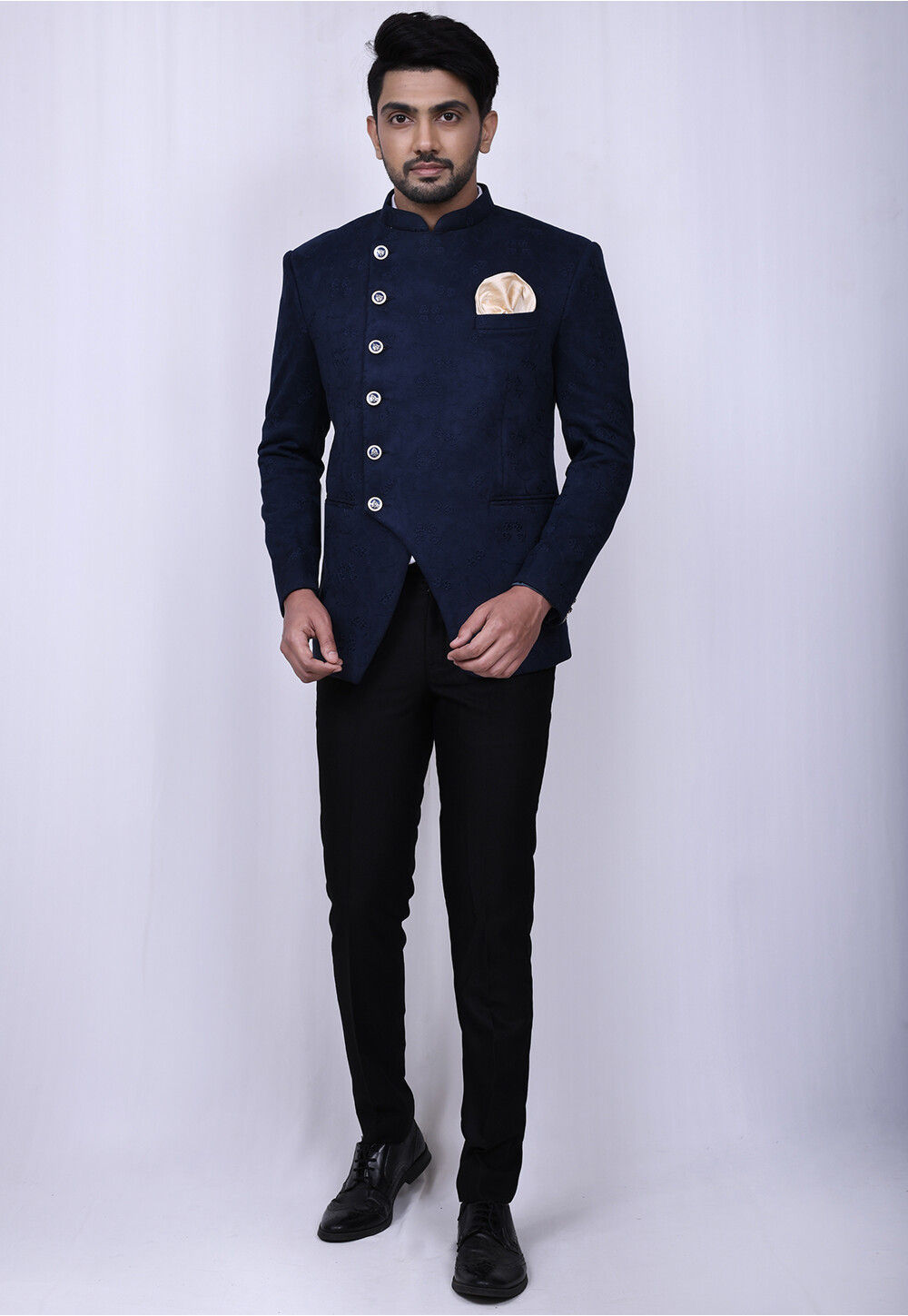 2-Piece Suit Navy Blue Royal Velvet Jodhpuri Bandgala Blazer with White  Trouser For Men at Rs 7999 in Yamuna Nagar