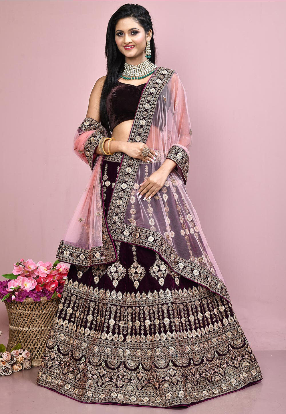 Purple Georgette Thread With Sequince Embroidered Lehenga Ch