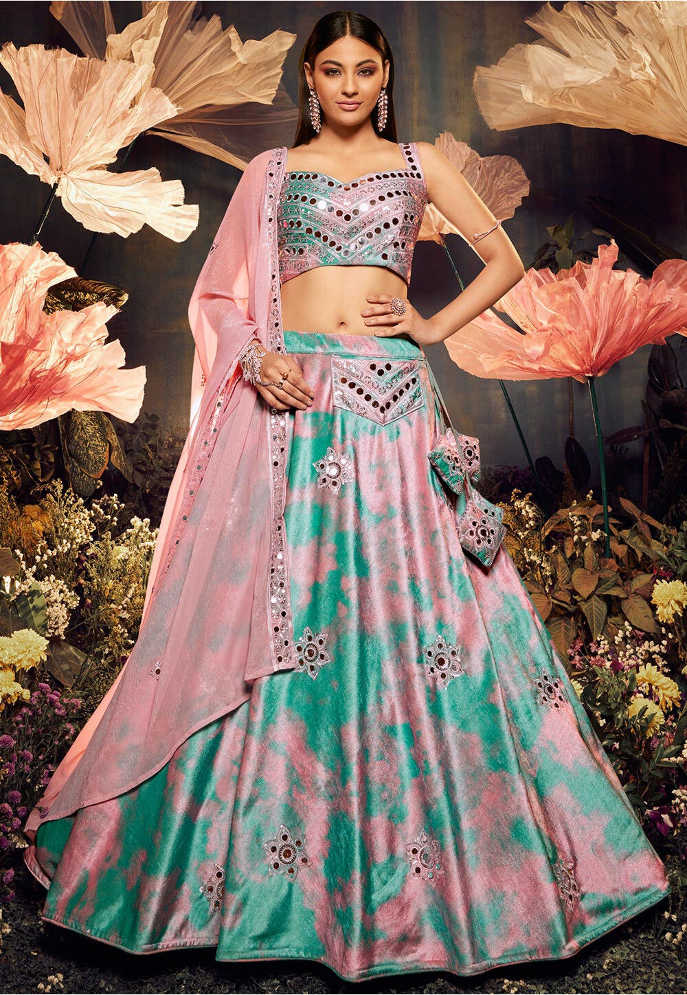 Multicolour Silk & Zari Lehenga – Meena Bazaar