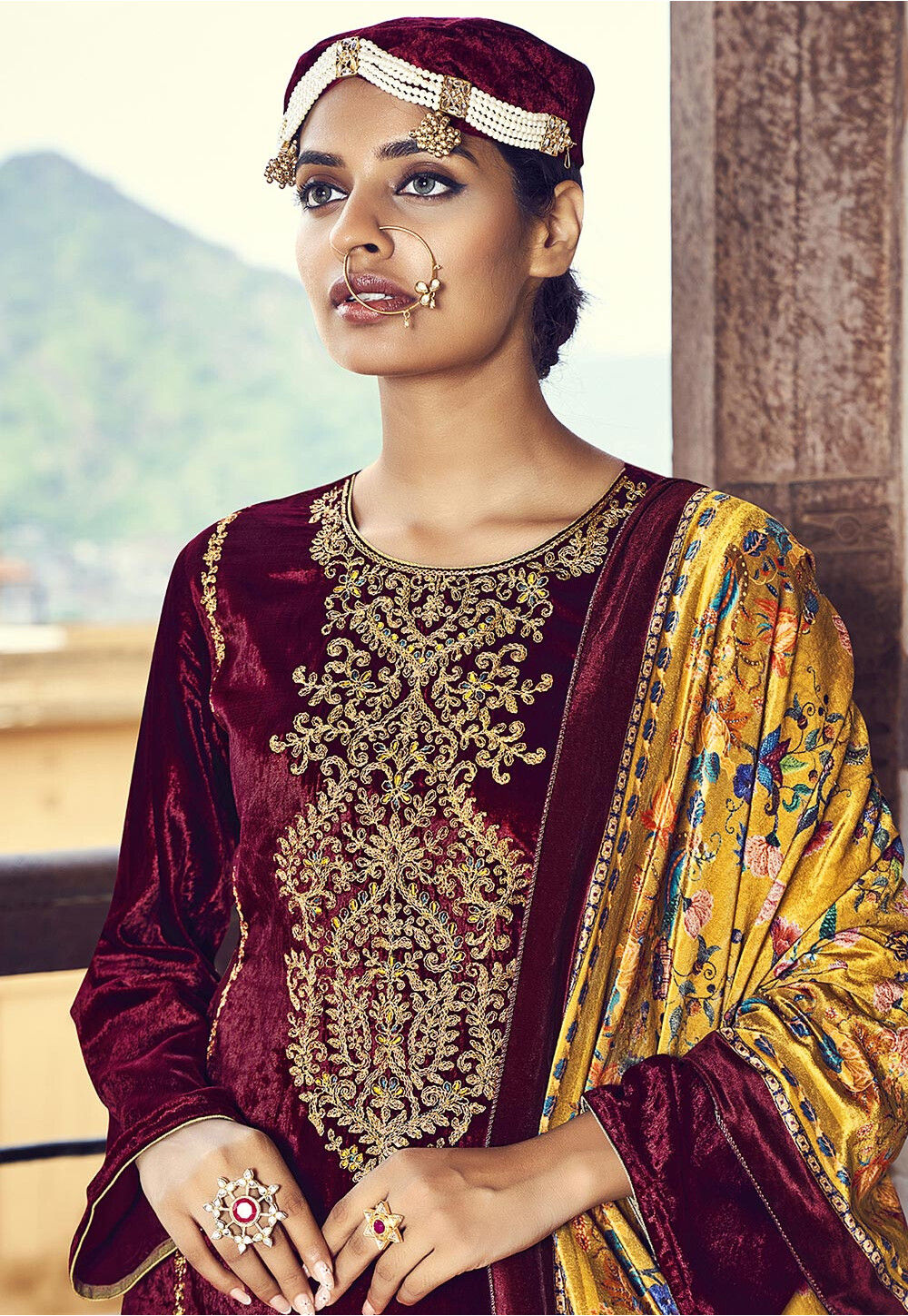 Buy Embroidered Velvet Pakistani Suit In Maroon Online Kpv1271 Utsav Fashion 