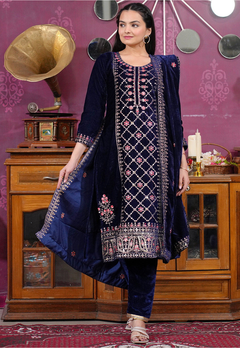 Admiral Blue Ceremonial Embroidered Pakistani Style Suit